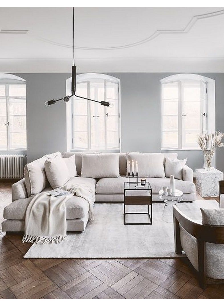 Betak Swedish Wood and Linen L-Shape Sofa - Beige - Image 1