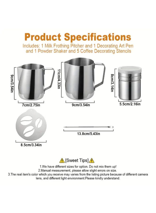 Stainless Steel Milk Frothing Pitcher Set 350ml With Espresso Cup Latte Art Pen - Image 3