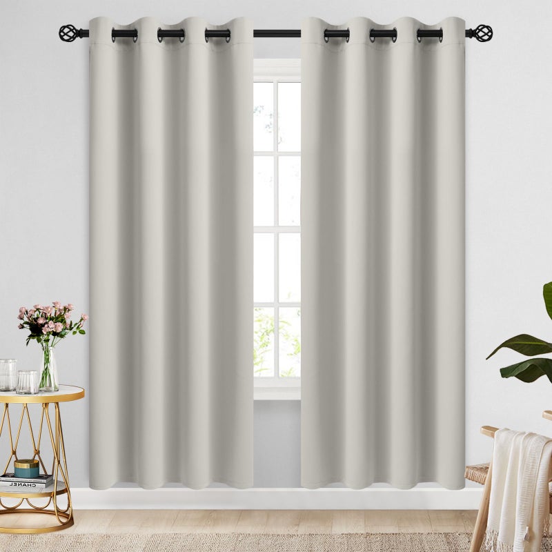 COSVIYA Grommet Blackout Room Darkening Cream Beige Curtains 72 inch Length 2 Panels Thick Polyester Light Blocking Insulated Thermal Window Curtain Drapes for Bedroom/Living Room 52x72 inches - Image 1