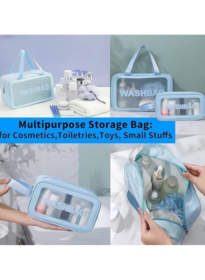 شنطة شفافة لمستحضرات التجميل 3 قطع - مستحضرات تجميل للسفر للنساء والبنات - شنطة مكياج للسفر - شنط ادوات الزينة الصغيرة بلاستيك PVC - شنطة غسيل مستحضرات تجميل مقاومة للماء مكياج بسحاب للنساء - Image 4