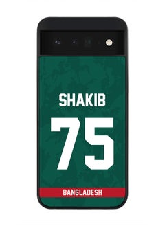 Rugged Black Edge Case for Google Pixel 6 5G, Slim fit Soft Case Flexible Rubber Edges Thin Cover - Player Name - Shakib Al Hasan, Jersey Number- 75