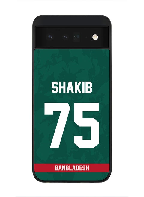Rugged Black Edge Case for Google Pixel 6 5G, Slim fit Soft Case Flexible Rubber Edges Thin Cover - Player Name - Shakib Al Hasan, Jersey Number- 75