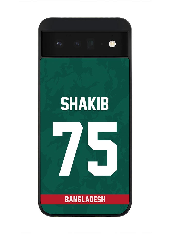 Stylizedd - Rugged Black Edge Case for Google Pixel 6 5G, Slim fit Soft Case Flexible Rubber Edges Thin Cover - Player Name - Shakib Al Hasan, Jersey Number- 75 - Image 1