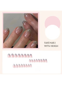 JOSQUEWNN Press On Nails 24Pcs，French Style Short Glittery Armor，Medium Fake Acrylic Nails With Glue Kit  - Image 2
