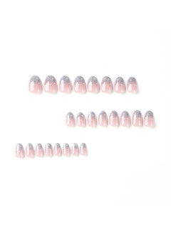 JOSQUEWNN Press On Nails 24Pcs，French Style Short Glittery Armor，Medium Fake Acrylic Nails With Glue Kit  - Image 3