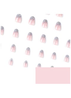 JOSQUEWNN Press On Nails 24Pcs，French Style Short Glittery Armor，Medium Fake Acrylic Nails With Glue Kit  - Image 5