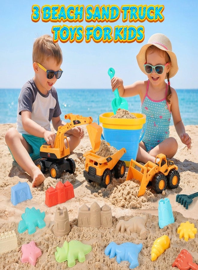 HUITEM Beach Toys for Kids 35PCS Sand Toys with 3 Collapsible Bucket,3 Dump Truck,Beach Shovel,Sand Castle Building Kit,Ocean Molds,Dinosaur Sand Molds, 2 Mesh Bag,Toddler Beach Essentials for Kids 3-10 - Image 4