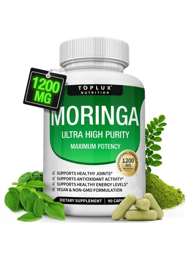 Toplux Moringa Capsules 1200mg - Pure Moringa Powder for Immune, Gut health 90 Capsules - Image 1