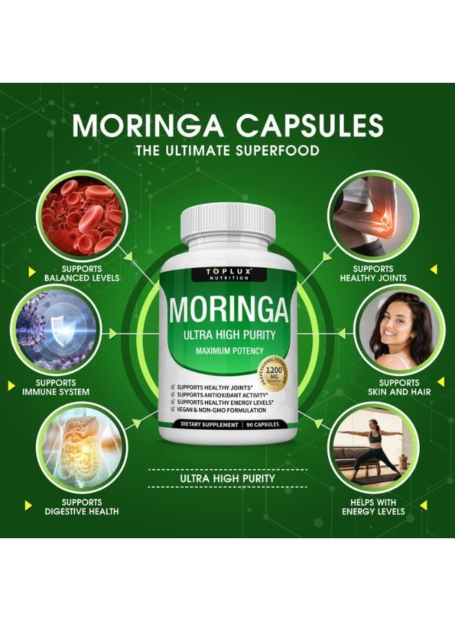 Toplux Moringa Capsules 1200mg - Pure Moringa Powder for Immune, Gut health 90 Capsules - Image 2