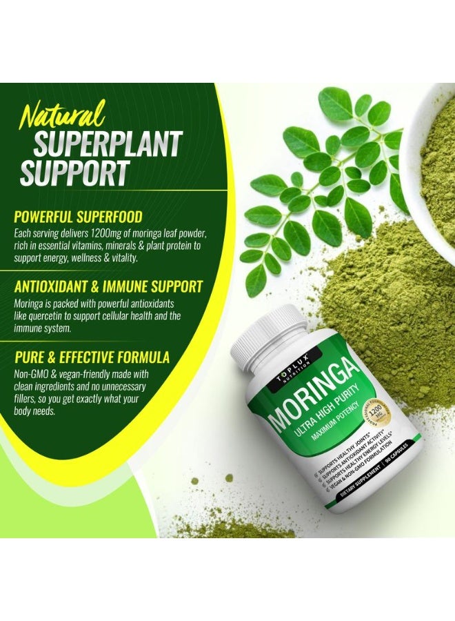 Toplux Moringa Capsules 1200mg - Pure Moringa Powder for Immune, Gut health 90 Capsules - Image 3