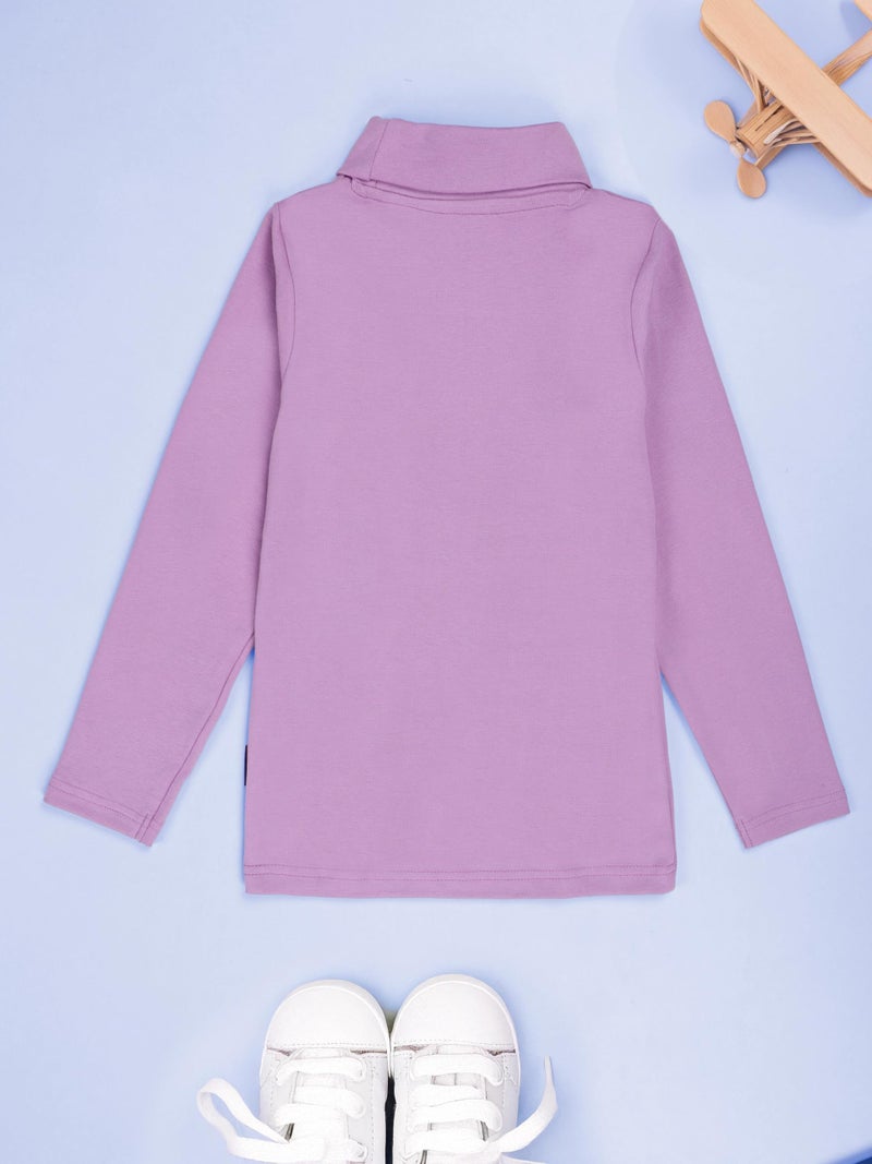 KiddoPanti Boys & Girls Cotton Turtleneck Full Sleeve Tee with Smiley Patch, Dark Lilac - 8-10Y - Image 4