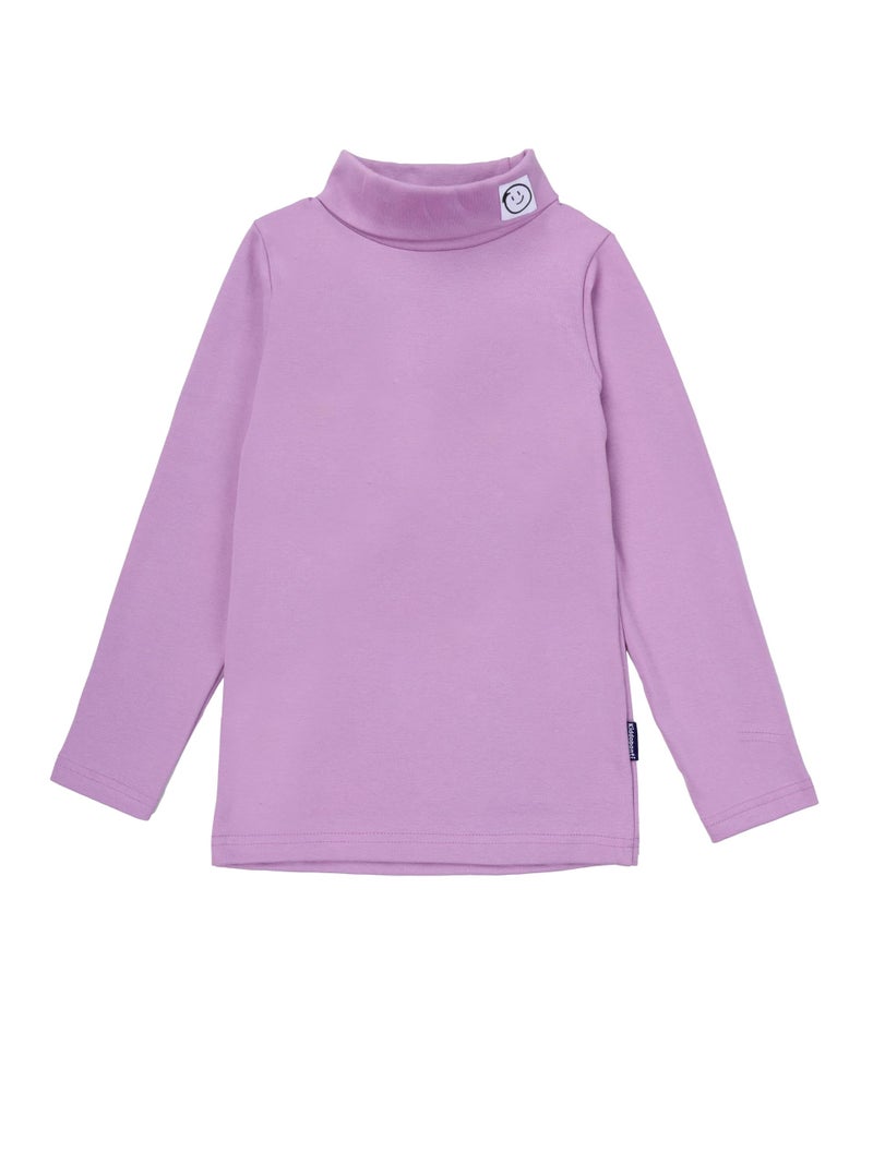 KiddoPanti Boys & Girls Cotton Turtleneck Full Sleeve Tee with Smiley Patch, Dark Lilac - 8-10Y - Image 1