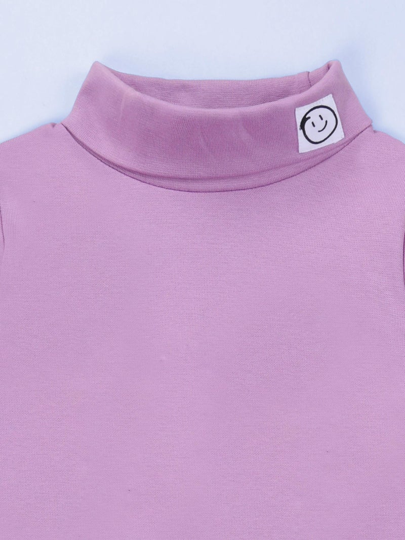 KiddoPanti Boys & Girls Cotton Turtleneck Full Sleeve Tee with Smiley Patch, Dark Lilac - 8-10Y - Image 5