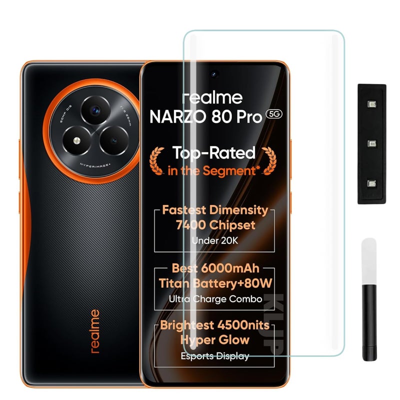 KLJP Premium HD+ UV Tempered Glass Screen Protector Guard Compatible Fo Realme Narzo 80 Pro 5G (Pack of 1) Full Adhesive UV Curved Case Friendly HD+ Clarity - Image 1