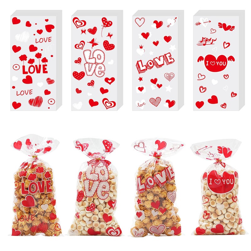 Onfaon Valentines Goodie Bags  180Pcs Valentines Candy Bags With 200Pcs Twists For Snacks Cookies Candy Packing  Valentines Cellophane Treat Bags For Classroom Parties  Kids  Coworkers - Image 1