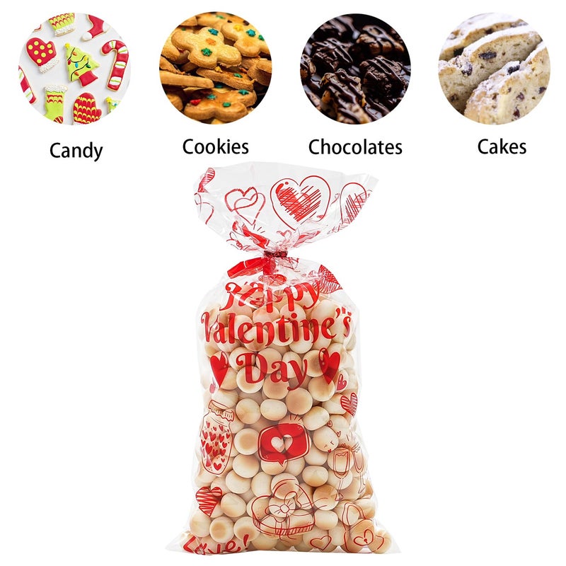 Onfaon Valentines Goodie Bags  180Pcs Valentines Candy Bags With 200Pcs Twists For Snacks Cookies Candy Packing  Valentines Cellophane Treat Bags For Classroom Parties  Kids  Coworkers - Image 4