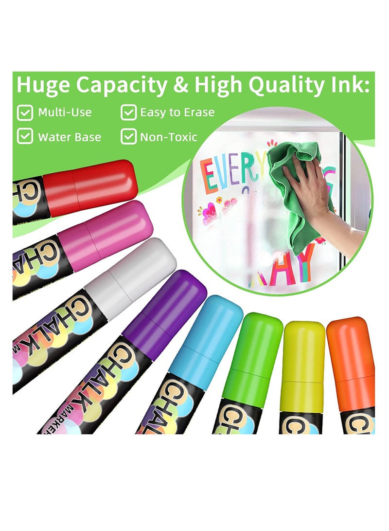 Jumbo Chalk Window Markers for Cars Glass Washable - 8 Colors Liquid Chalk Markers Pen With 15mm Wide Tips, Chalkboard Markers, Window Paint Markers For Car Decoration, Auto Glass, Poster, Business - Image 3