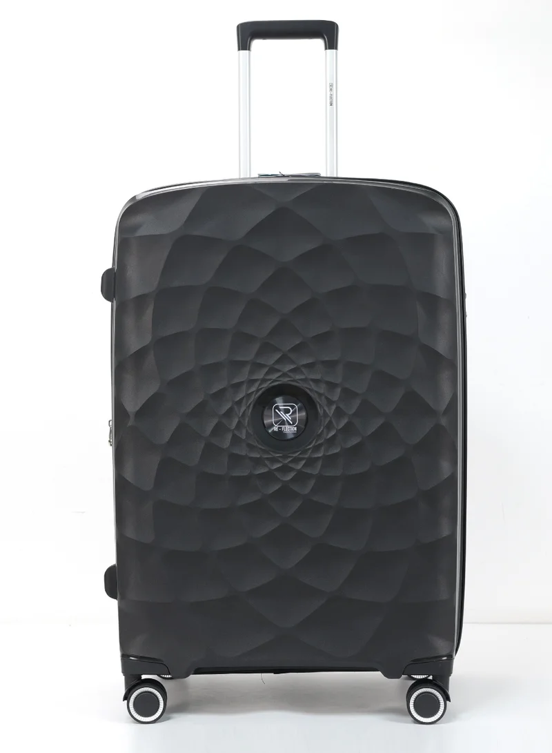 ريفلكشين Paris 24 Inch Black Suitcase Luggage Trolley Bag  with Durable and Lightweight PP Hardshell 3 Level Telescopic Handle 4 Quiet 360° Wheels and TSA Lock
