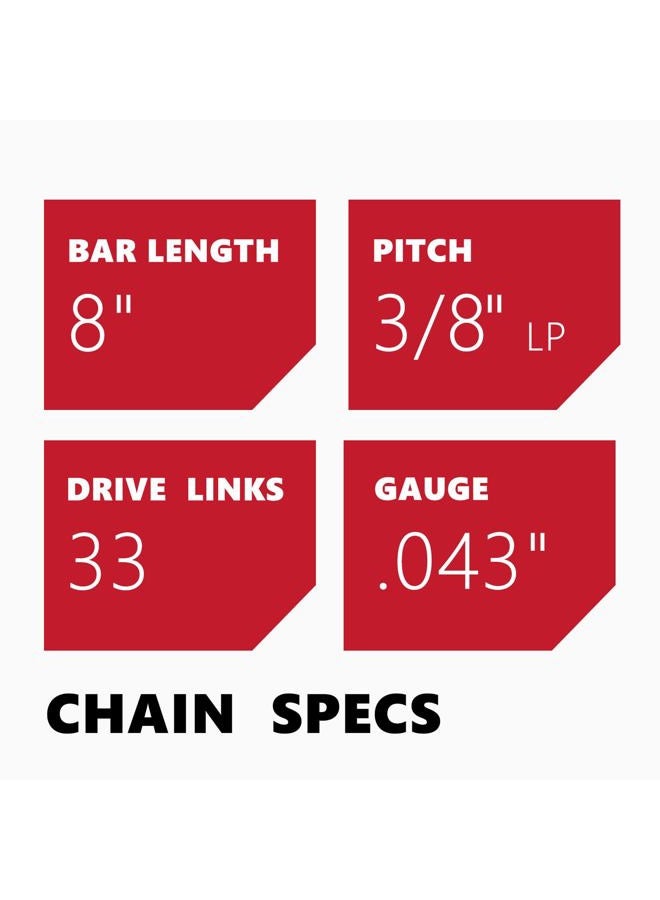 KAKEI 8 Inch Chainsaw Chain 3/8" LP Pitch .043" Gauge 33 Drive Links Fits Ryobi P4361, P5452, Greenworks 20142 3004, Poulan 810 EPT, Worx WG349 and More (3 Chains) - Semi Chisel - Image 3