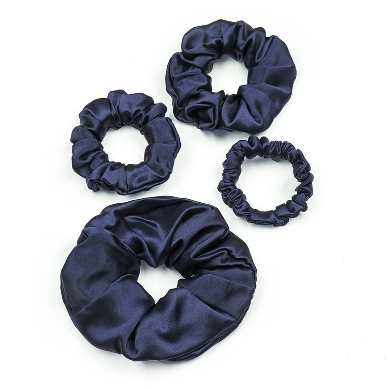 LILYSILK Silk Hair Scrunchies for Frizz & Breakage Prevention 100% Mulberry Silk Hair Ties No Damage Elastic Silk Ponytail Holders, Navy Blue, 4PC - Image 1