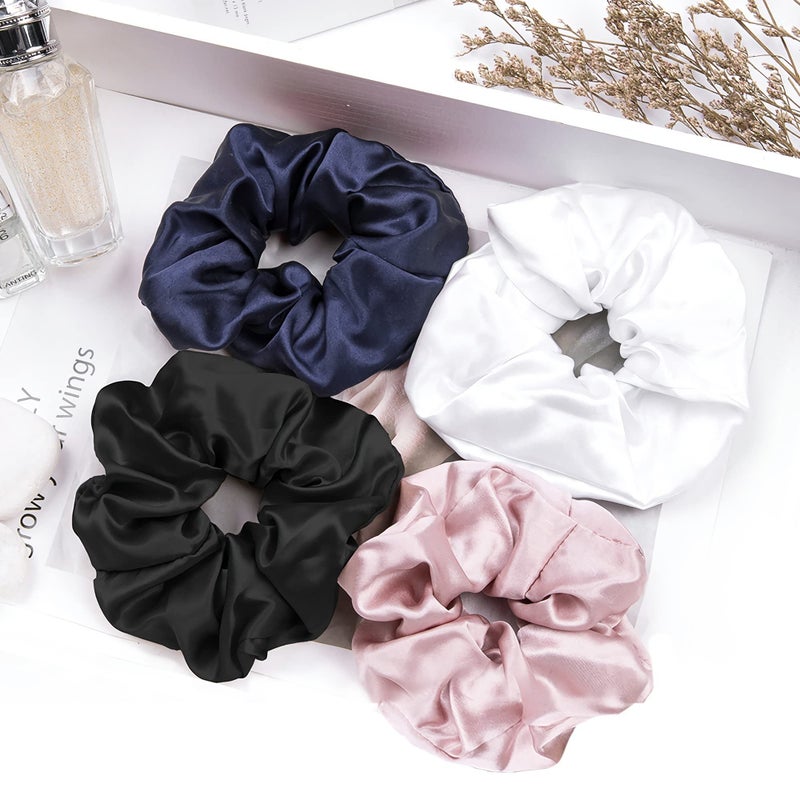 LILYSILK Silk Hair Scrunchies for Frizz & Breakage Prevention 100% Mulberry Silk Hair Ties No Damage Elastic Silk Ponytail Holders, Navy Blue, 4PC - Image 4