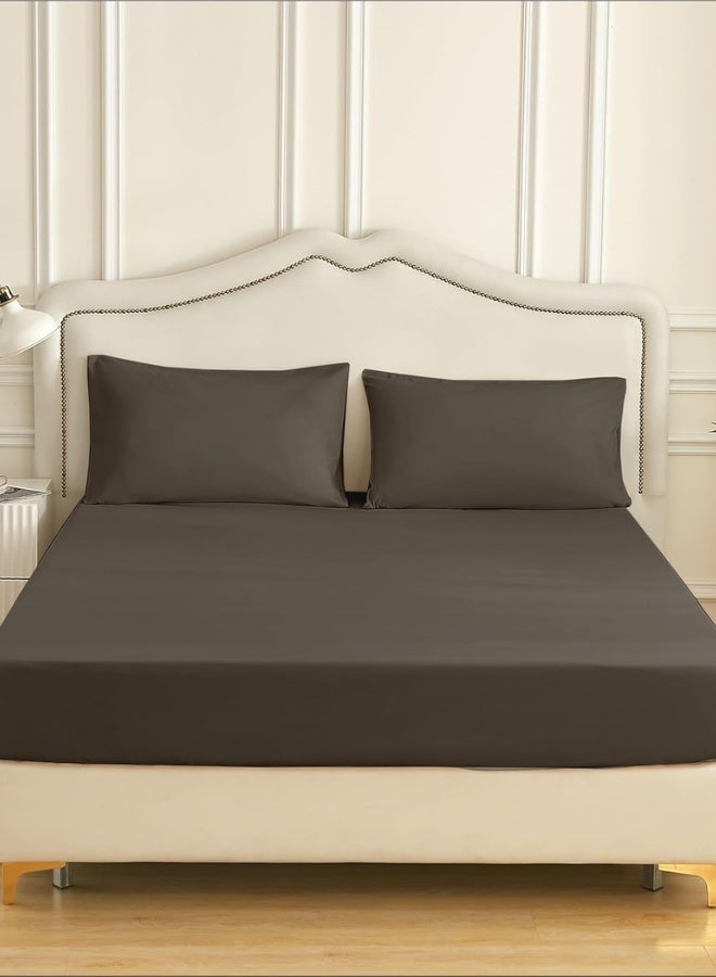 Chase Up Bedding Fitted Sheet - Fits 120x200 Cm Bed For Twin Bed 2 Pcs (1 Fitted Sheet and 1 Pillowcase) - 30 Cm Deep Pocket - Solid Bed Sheet - Image 3