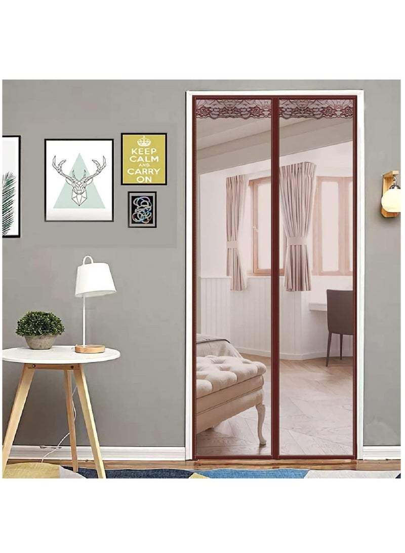 SYOSI Magnetic Screen Door, Polyester Fly Screens Doors, Mosquito brown Door Net, Anti Mosquito Fly Mesh Curtain, Door Fly Screen Mesh, Magnetic Fly Mesh Nets for Doors - Image 1