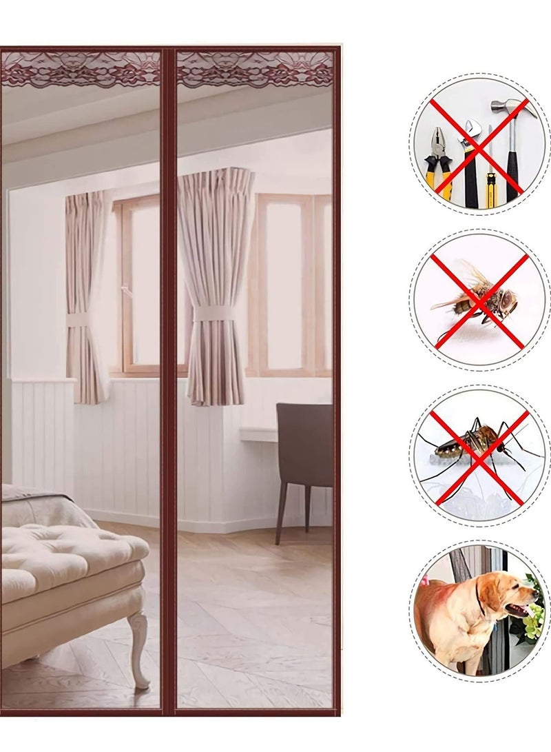 SYOSI Magnetic Screen Door, Polyester Fly Screens Doors, Mosquito brown Door Net, Anti Mosquito Fly Mesh Curtain, Door Fly Screen Mesh, Magnetic Fly Mesh Nets for Doors - Image 4