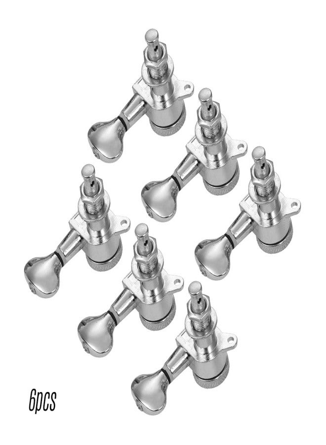 Electric Guitar Machine Heads Knobs String Tuning Pegs Locking Tuners Pack of 6 Pieces 6R with Mounting Screws and Ferrules Silver - Image 1