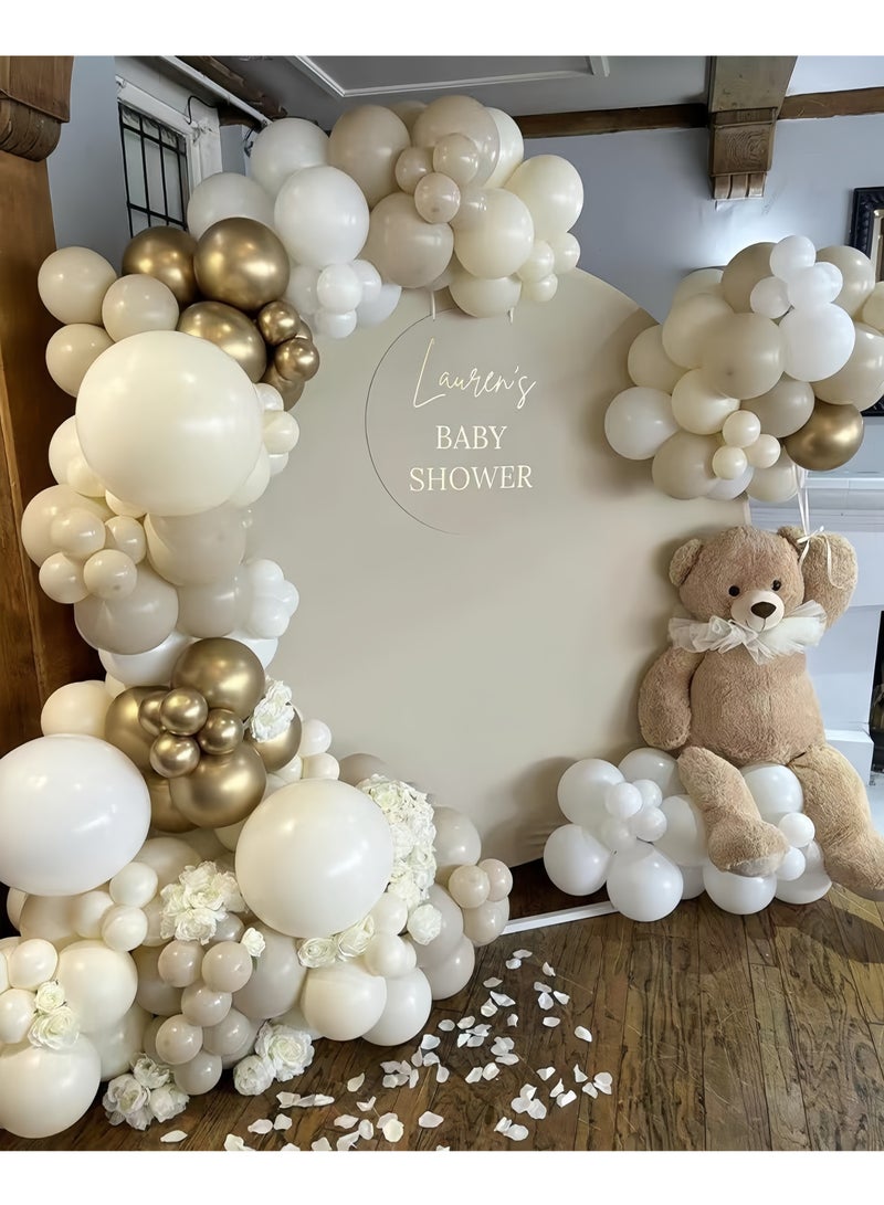 عالم البالونات مجموعة من 108 قطعة من أقواس البالونات المزخرفة المصنوعة من اللاتكس باللون الأبيض الرملي الذهبي العتيق - مثالية لحفلات التخرج وحفلات استقبال المولود وحفلات الزفاف وأعياد الميلاد وحفلات توديع العزوبية - مناسبة للاستخدام الداخلي والخارجي - Image 2