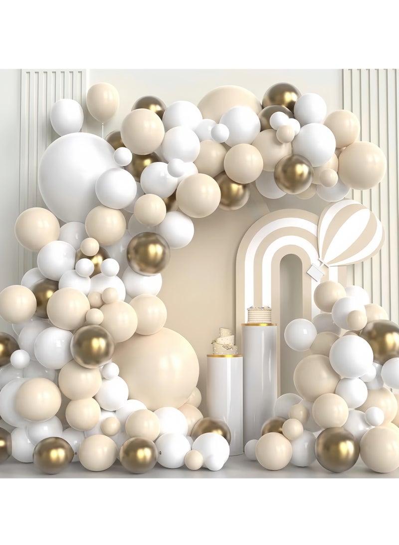 عالم البالونات مجموعة من 108 قطعة من أقواس البالونات المزخرفة المصنوعة من اللاتكس باللون الأبيض الرملي الذهبي العتيق - مثالية لحفلات التخرج وحفلات استقبال المولود وحفلات الزفاف وأعياد الميلاد وحفلات توديع العزوبية - مناسبة للاستخدام الداخلي والخارجي - Image 5