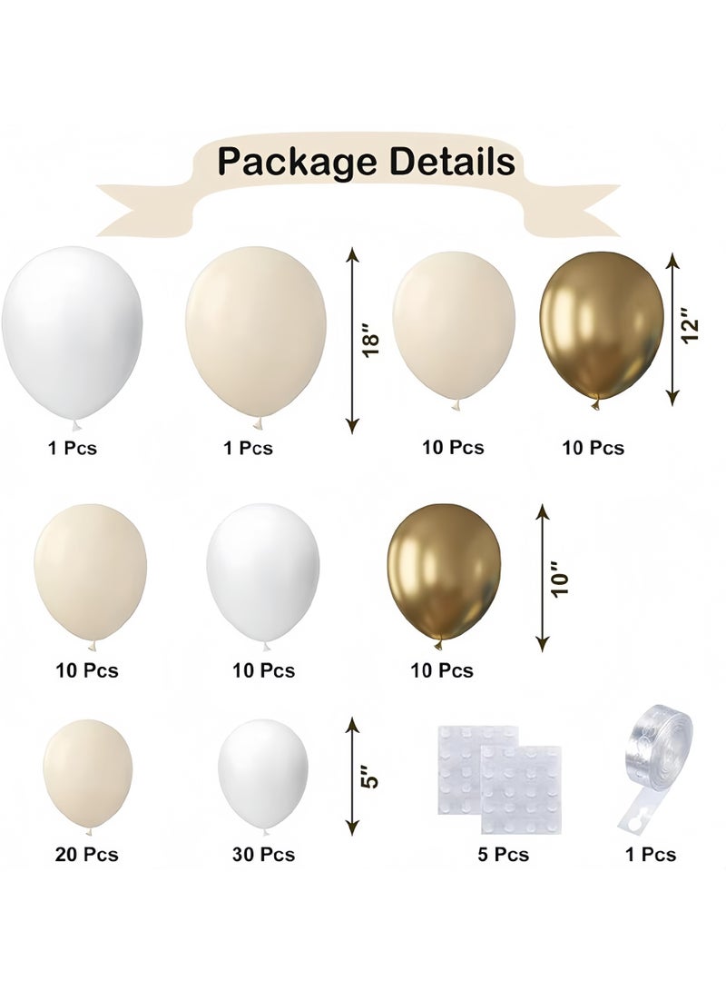 عالم البالونات مجموعة من 108 قطعة من أقواس البالونات المزخرفة المصنوعة من اللاتكس باللون الأبيض الرملي الذهبي العتيق - مثالية لحفلات التخرج وحفلات استقبال المولود وحفلات الزفاف وأعياد الميلاد وحفلات توديع العزوبية - مناسبة للاستخدام الداخلي والخارجي - Image 4