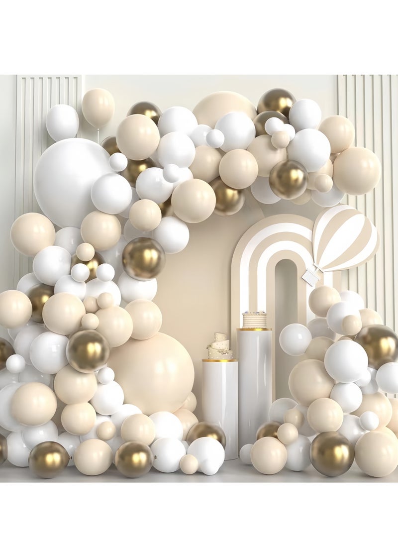 عالم البالونات مجموعة من 108 قطعة من أقواس البالونات المزخرفة المصنوعة من اللاتكس باللون الأبيض الرملي الذهبي العتيق - مثالية لحفلات التخرج وحفلات استقبال المولود وحفلات الزفاف وأعياد الميلاد وحفلات توديع العزوبية - مناسبة للاستخدام الداخلي والخارجي - Image 1
