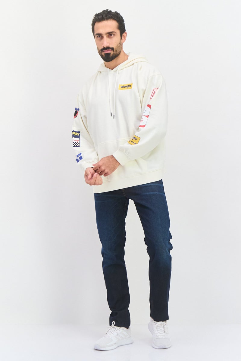 Wrangler Men Hooded Long Sleeve Embroidered Logo Sweatshirt, Off White - Image 3