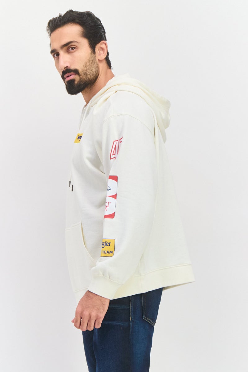 Wrangler Men Hooded Long Sleeve Embroidered Logo Sweatshirt, Off White - Image 4