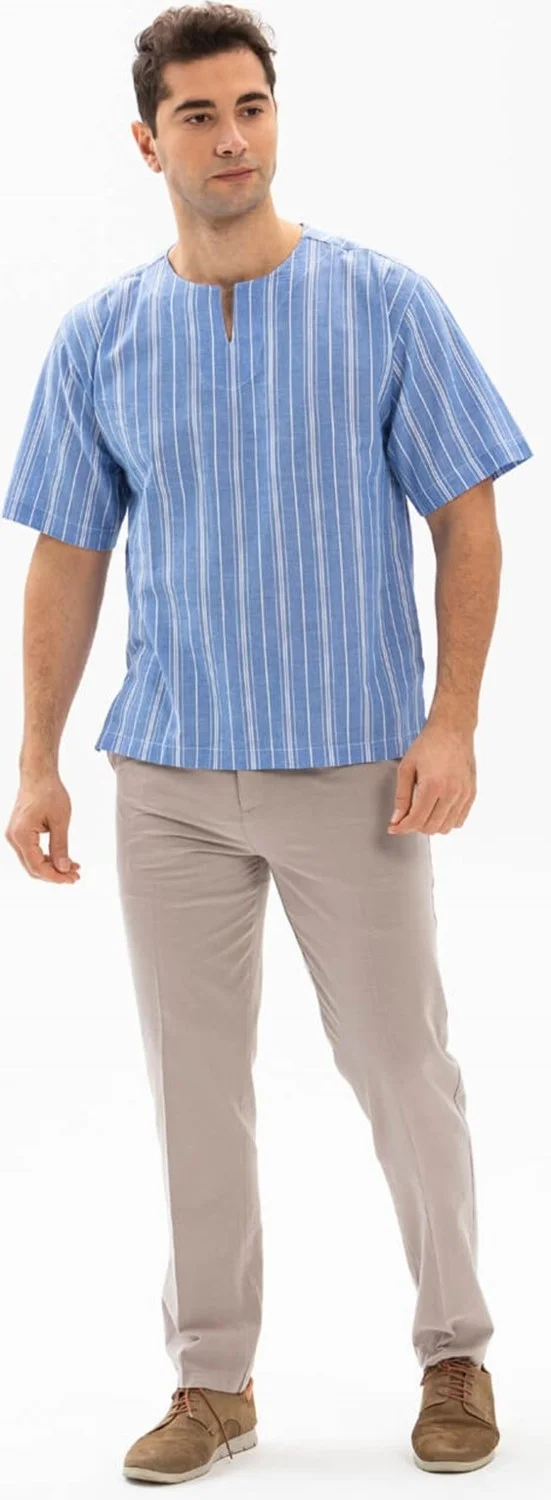 اليش شيل بيزي Eliş Şile Diaper Short Sleeve Şile Diaper Crew Neck Men's Tshirt Blue White Striped