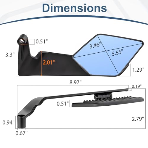 Caboriallan Motorcycle Rear View Mirrors Stealth Wind Wing Side Mirrors Compatible with 2025 Kawasaki Z400 Z650 Z900 Z1000 Duke 125 200 250 390 690 790 1290 MT03 MT07 etc Large MirrorAntiglare - Image 3