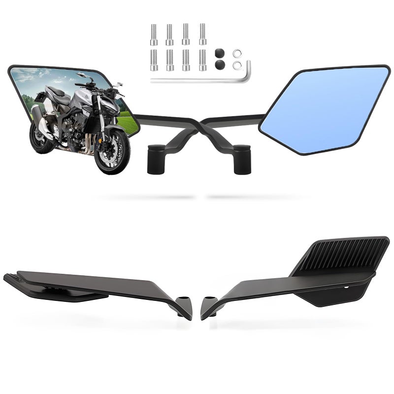 Caboriallan Motorcycle Rear View Mirrors Stealth Wind Wing Side Mirrors Compatible with 2025 Kawasaki Z400 Z650 Z900 Z1000 Duke 125 200 250 390 690 790 1290 MT03 MT07 etc Large MirrorAntiglare - Image 2
