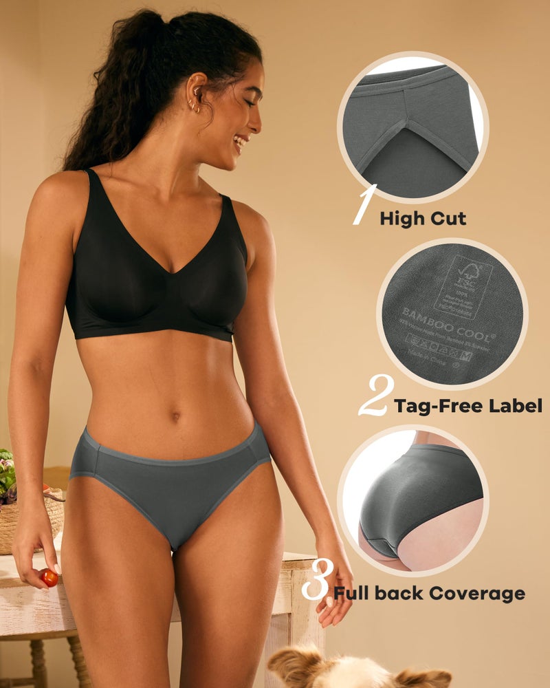BAMBOO COOL Womens Underwear High Cut Briefs Breathable Moisture-Wicking Hipster Ladies Panties, 5-Pack - Image 5