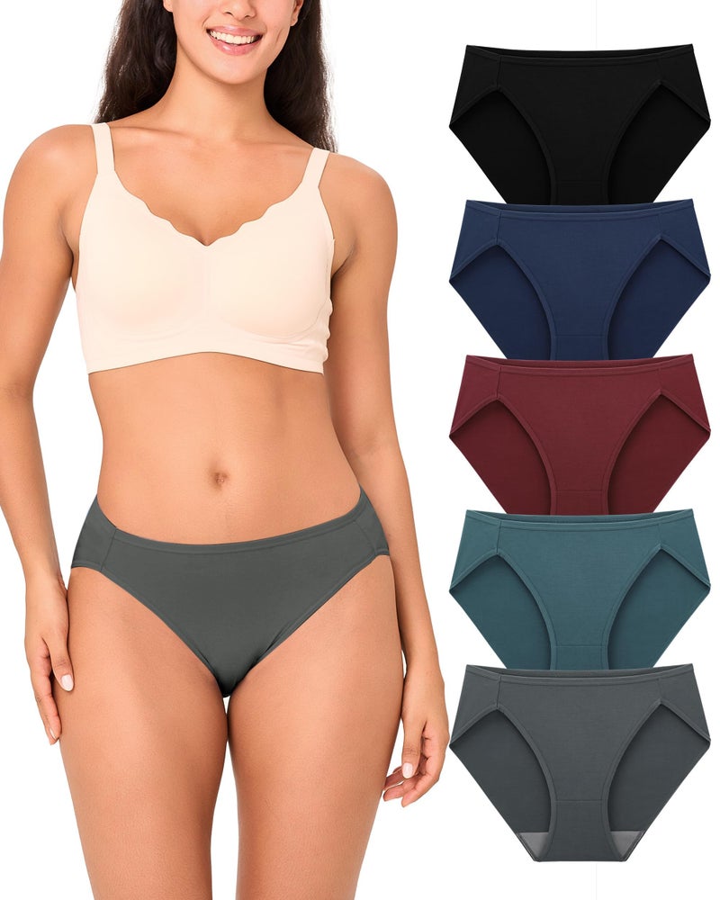 BAMBOO COOL Womens Underwear High Cut Briefs Breathable Moisture-Wicking Hipster Ladies Panties, 5-Pack - Image 1