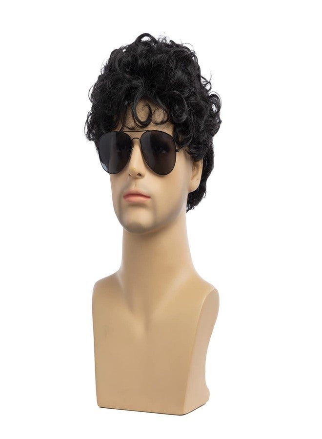 Beweig Mens Black Wig Short Curly Layered Cosplay Wig Synthetic Halloween Hair Wig with Wig Cap - Image 4