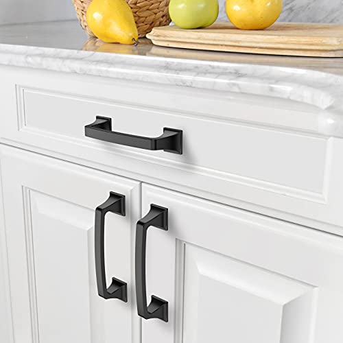 Amerdeco 10 Pack Matte Black 3-3/4 Inch(96mm) Hole Centers Kitchen Cabinet Pulls Hardware Kitchen Handles for Cabinets Cupboard Handles Drawer Pulls - Image 3