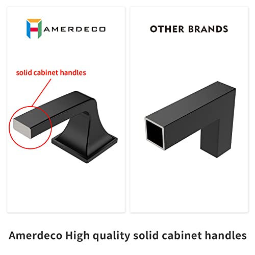 Amerdeco 10 Pack Matte Black 3-3/4 Inch(96mm) Hole Centers Kitchen Cabinet Pulls Hardware Kitchen Handles for Cabinets Cupboard Handles Drawer Pulls - Image 5
