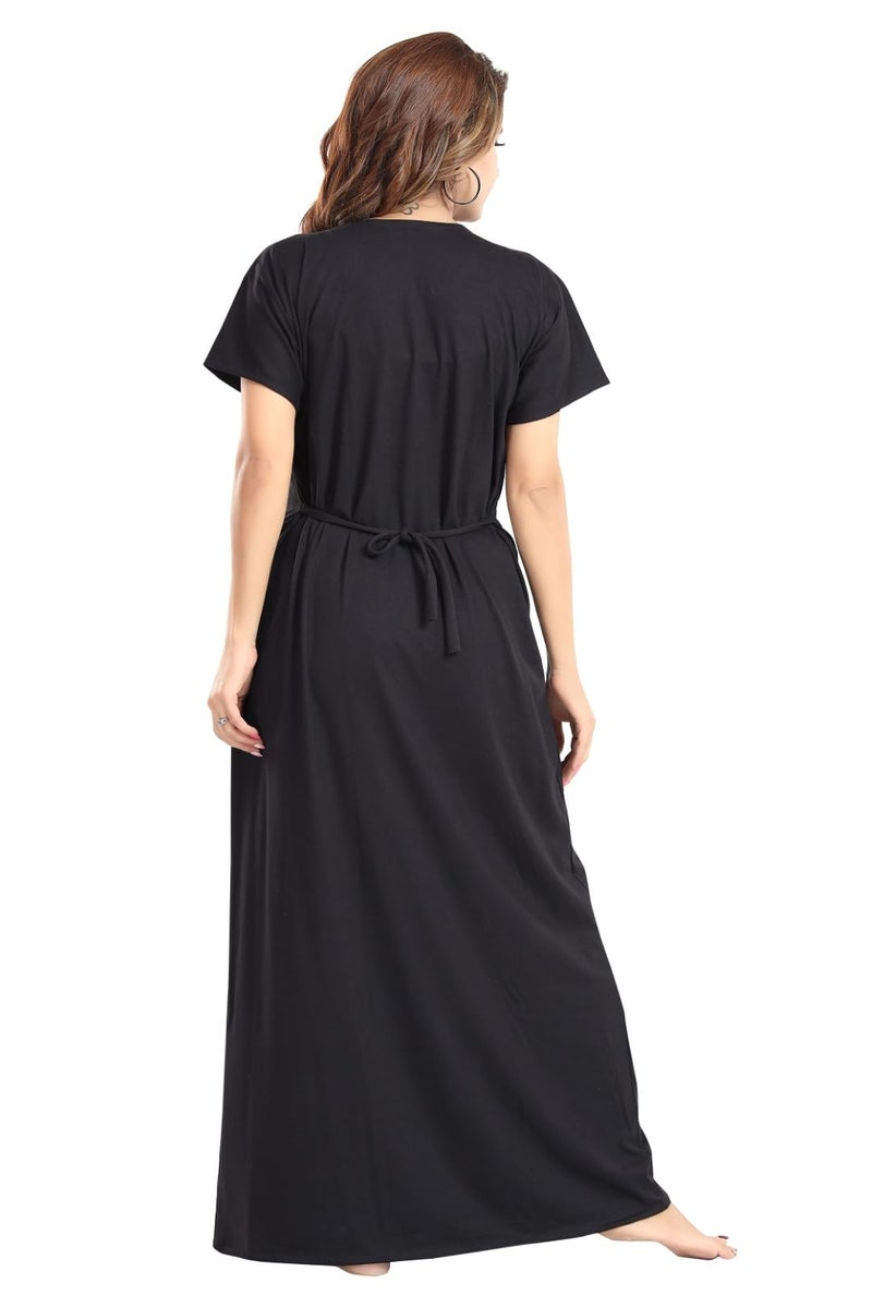 Fabme Women's Hosiery, Nursing, Feeding, Maternity Long Nighty - Zip Opening at Bust - Before and After Baby Multipurpose Nighty - Black - Image 2