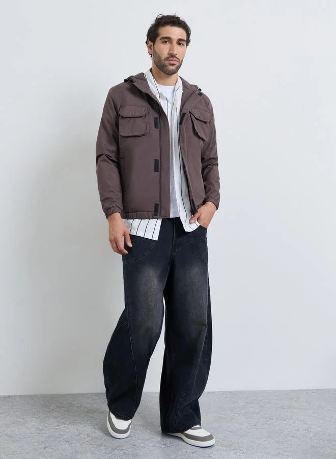 ستايلي Men Brown Hooded Utility Jacket