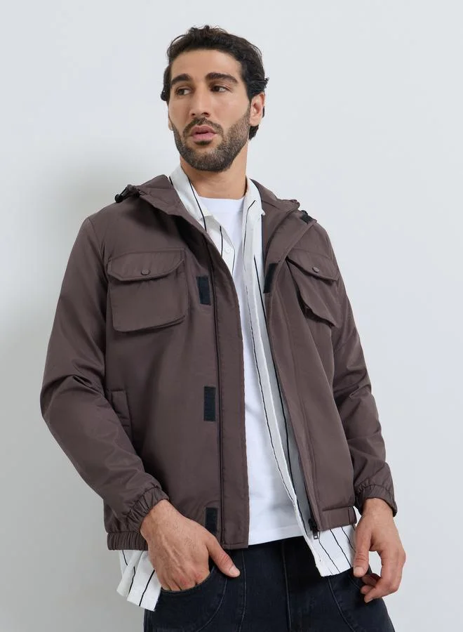ستايلي Men Brown Hooded Utility Jacket