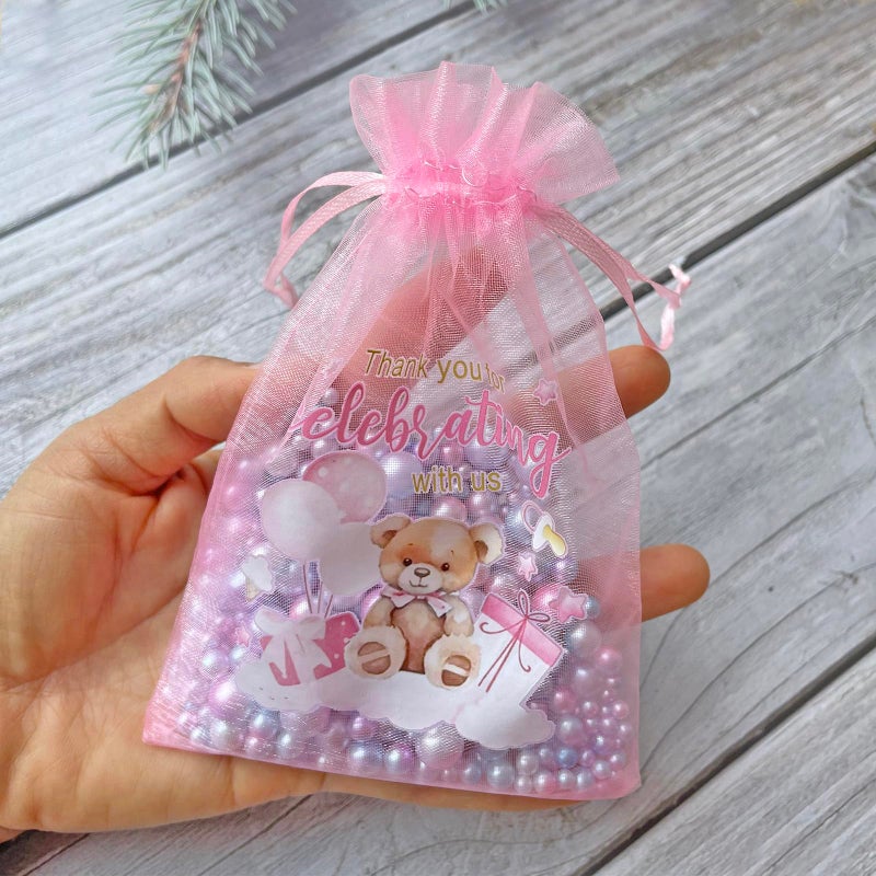 LXKBD 50PCS Organza Bags for Baby Shower Party Favor,4x6 Inch Small Pink Sheer Drawstring Mesh Pouch Treat Bags for Girl Birthday Gift Bag - Image 4