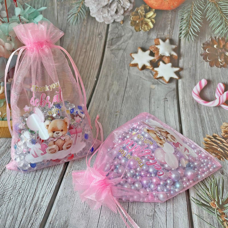 LXKBD 50PCS Organza Bags for Baby Shower Party Favor,4x6 Inch Small Pink Sheer Drawstring Mesh Pouch Treat Bags for Girl Birthday Gift Bag - Image 5