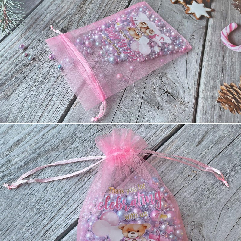 LXKBD 50PCS Organza Bags for Baby Shower Party Favor,4x6 Inch Small Pink Sheer Drawstring Mesh Pouch Treat Bags for Girl Birthday Gift Bag - Image 3