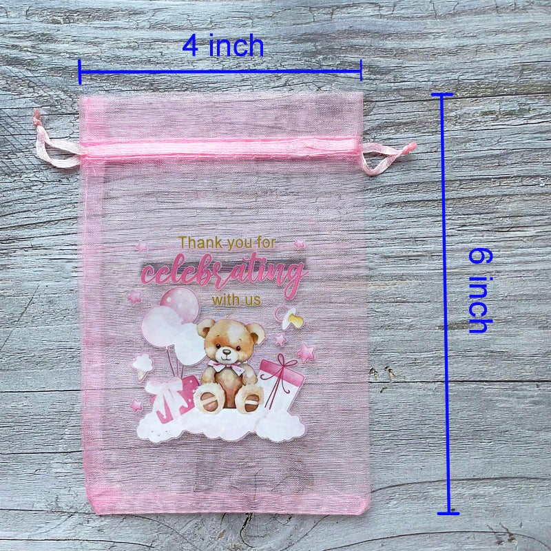LXKBD 50PCS Organza Bags for Baby Shower Party Favor,4x6 Inch Small Pink Sheer Drawstring Mesh Pouch Treat Bags for Girl Birthday Gift Bag - Image 2